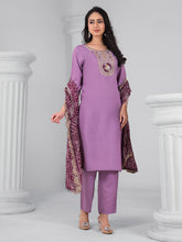 Embroidered Cotton Blend Kurta With Pants & Dupatta